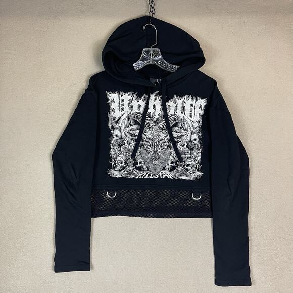 Killstar Tops - Killstar Hoodie Womens S Black Gothic Soul Graphic Print Long Sleeve Cropped
